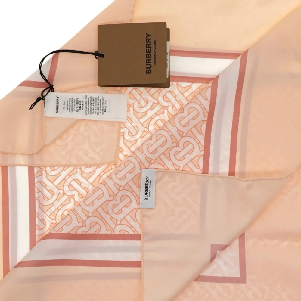 Burberry Silk Square Scarf Alabaster Pink Monogram Print New